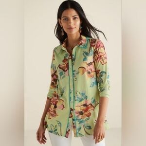 Soft Surroundings Elena Tropical Floral Mix Media Tunic Top Size Medium